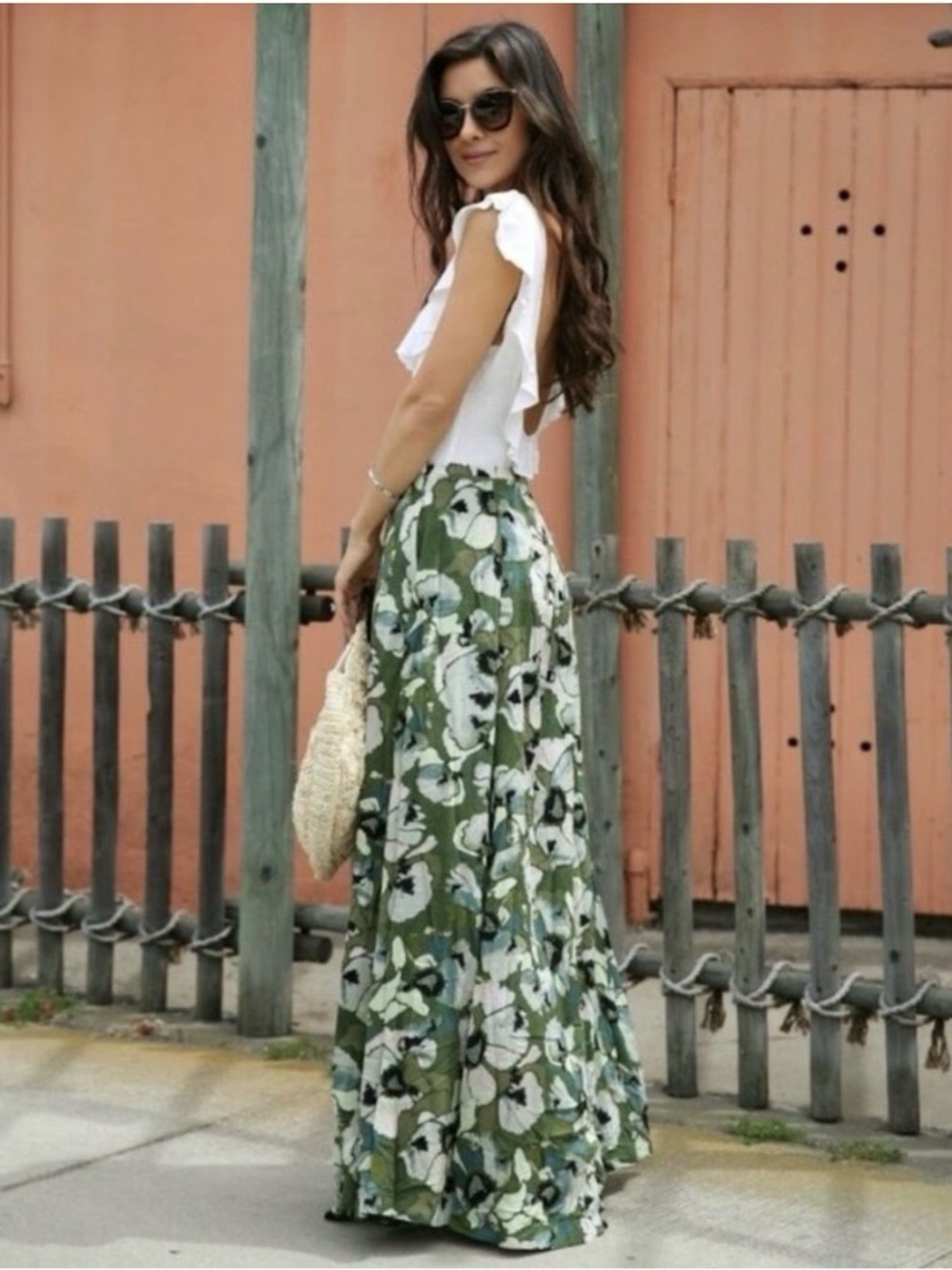 Free People Hot Tropics Moss Green Floral Print Maxi Skirt - Picture 2 of 7